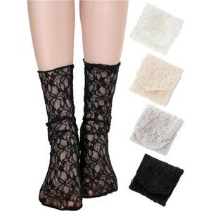 4 Pairs Women's Lace Ankle Socks Ruffle Frilly Mesh Loose Slouch High